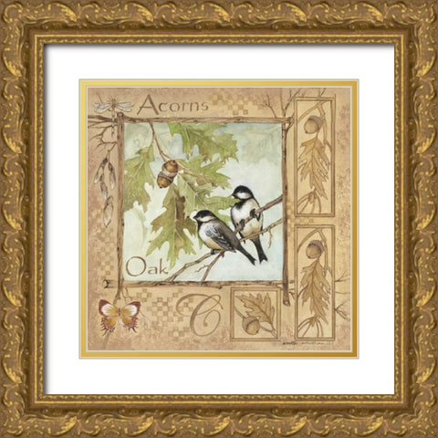 Acorns Gold Ornate Wood Framed Art Print with Double Matting by Phillips, Anita