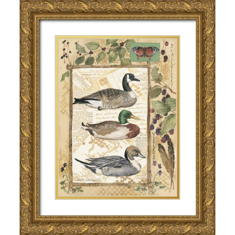 Three Ducks Gold Ornate Wood Framed Art Print with Double Matting by Phillips, Anita