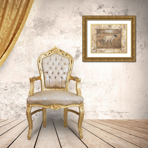 Sheep Gold Ornate Wood Framed Art Print with Double Matting by Phillips, Anita