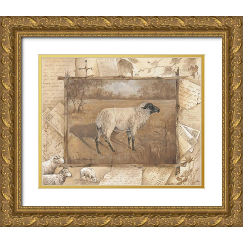 Sheep Gold Ornate Wood Framed Art Print with Double Matting by Phillips, Anita