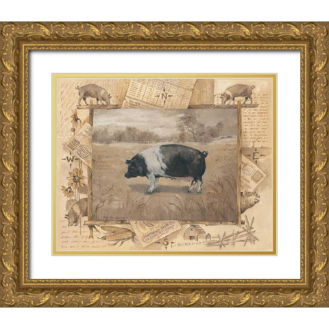 Pig Gold Ornate Wood Framed Art Print with Double Matting by Phillips, Anita