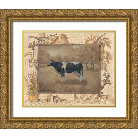 Cow Gold Ornate Wood Framed Art Print with Double Matting by Phillips, Anita