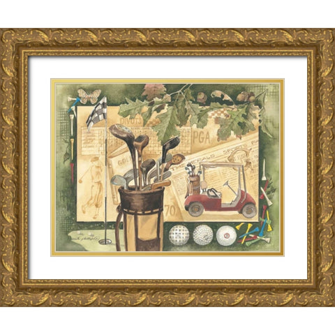 Golf Cart Gold Ornate Wood Framed Art Print with Double Matting by Phillips, Anita
