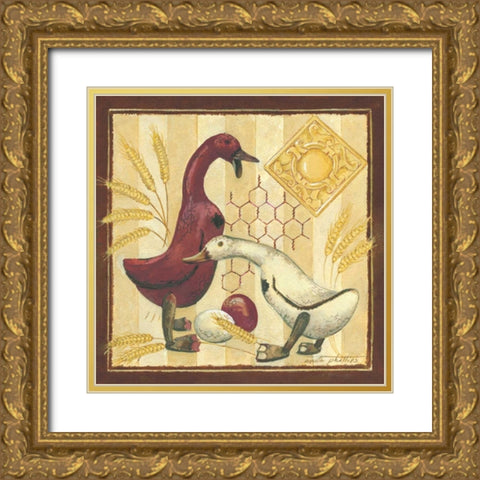 Wooden Ducks II Gold Ornate Wood Framed Art Print with Double Matting by Phillips, Anita