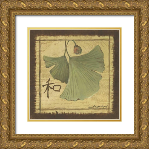 Ginko Leaves Gold Ornate Wood Framed Art Print with Double Matting by Phillips, Anita