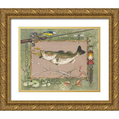Large Mouth Bass Gold Ornate Wood Framed Art Print with Double Matting by Phillips, Anita