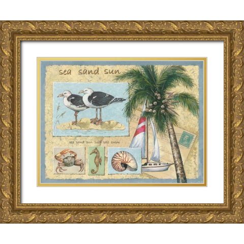 Sea-Sand-Sun Gold Ornate Wood Framed Art Print with Double Matting by Phillips, Anita