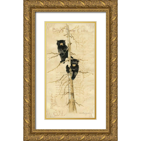 Black Bears Cubs Gold Ornate Wood Framed Art Print with Double Matting by Phillips, Anita