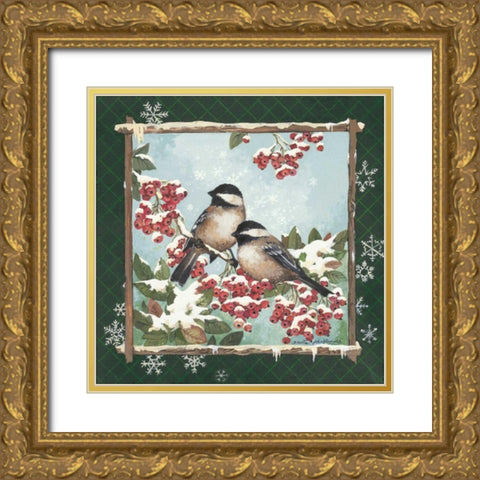 Winter Chickadees Gold Ornate Wood Framed Art Print with Double Matting by Phillips, Anita