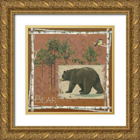 Bear on Red Gold Ornate Wood Framed Art Print with Double Matting by Phillips, Anita