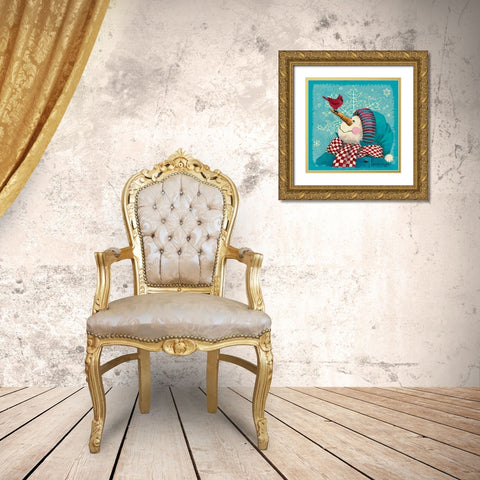 The Visitor - Aqua Gold Ornate Wood Framed Art Print with Double Matting by Phillips, Anita