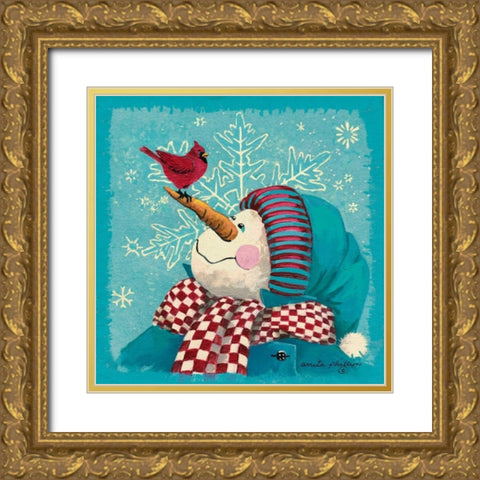 The Visitor - Aqua Gold Ornate Wood Framed Art Print with Double Matting by Phillips, Anita