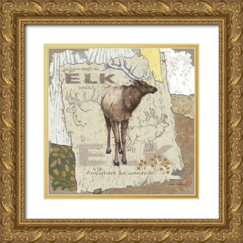 Elk Walk Gold Ornate Wood Framed Art Print with Double Matting by Phillips, Anita