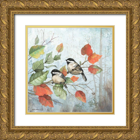 Chickadees Gold Ornate Wood Framed Art Print with Double Matting by Phillips, Anita