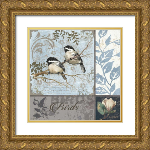 Chickadee Sampler Gold Ornate Wood Framed Art Print with Double Matting by Phillips, Anita