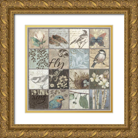 Bird 16 Patch II Gold Ornate Wood Framed Art Print with Double Matting by Phillips, Anita