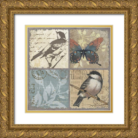 Bird 4 Patch II Gold Ornate Wood Framed Art Print with Double Matting by Phillips, Anita