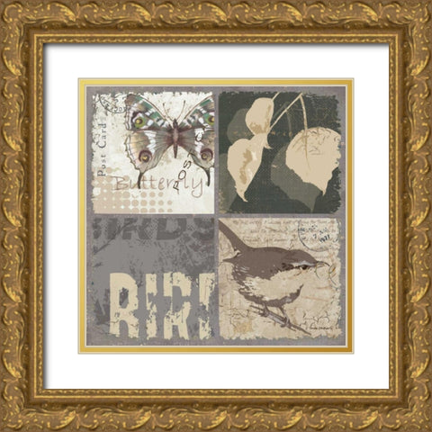 Bird 4 Patch V Gold Ornate Wood Framed Art Print with Double Matting by Phillips, Anita