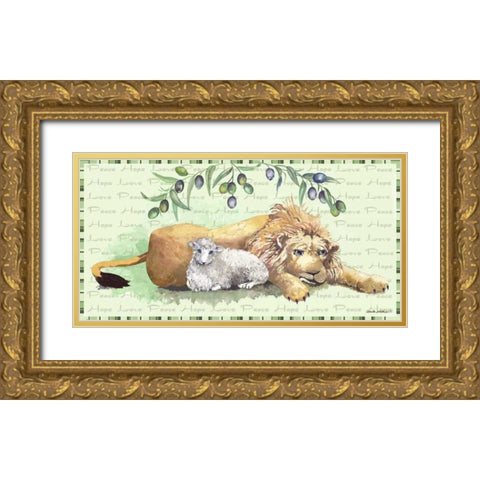 Lion and Lamb Gold Ornate Wood Framed Art Print with Double Matting by Phillips, Anita
