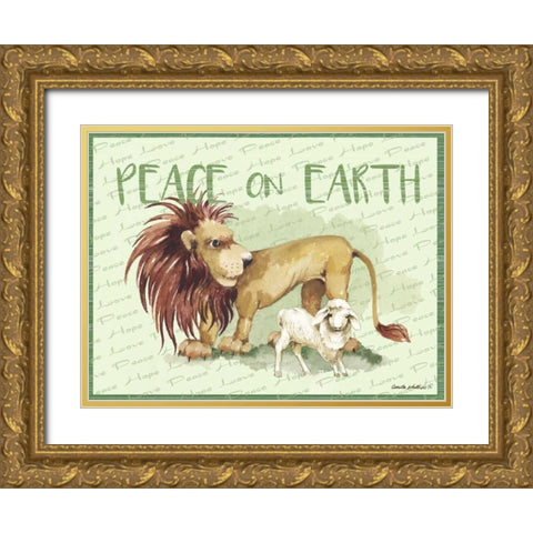 Lion and Lamb Cartoon Gold Ornate Wood Framed Art Print with Double Matting by Phillips, Anita
