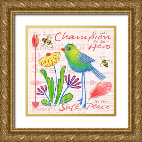 Lil Bird IV Gold Ornate Wood Framed Art Print with Double Matting by Phillips, Anita