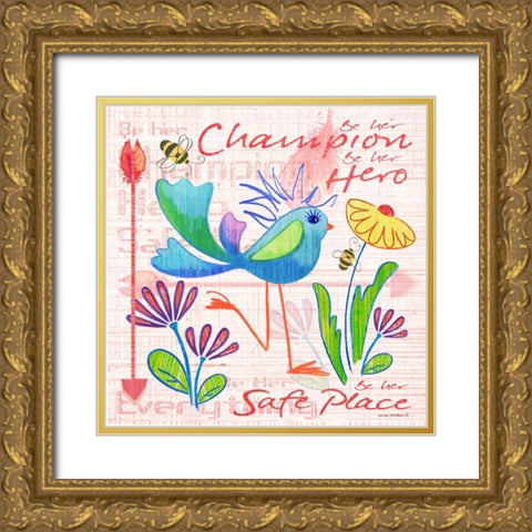 Lil Bird V Gold Ornate Wood Framed Art Print with Double Matting by Phillips, Anita