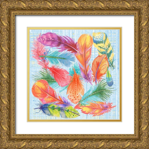 Lil Bird Feathers Gold Ornate Wood Framed Art Print with Double Matting by Phillips, Anita