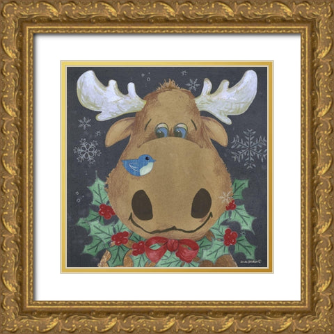 Christmas Moose Gold Ornate Wood Framed Art Print with Double Matting by Phillips, Anita