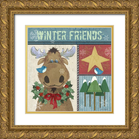 Moose Gold Ornate Wood Framed Art Print with Double Matting by Phillips, Anita