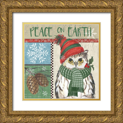Owl Square Gold Ornate Wood Framed Art Print with Double Matting by Phillips, Anita