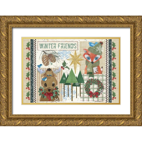 Winter Friends Gold Ornate Wood Framed Art Print with Double Matting by Phillips, Anita
