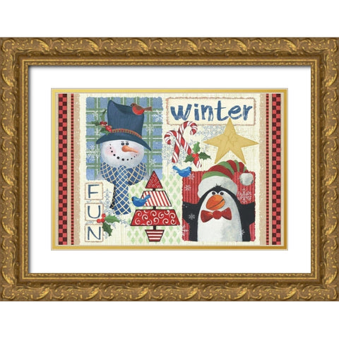 Winter Fun Gold Ornate Wood Framed Art Print with Double Matting by Phillips, Anita