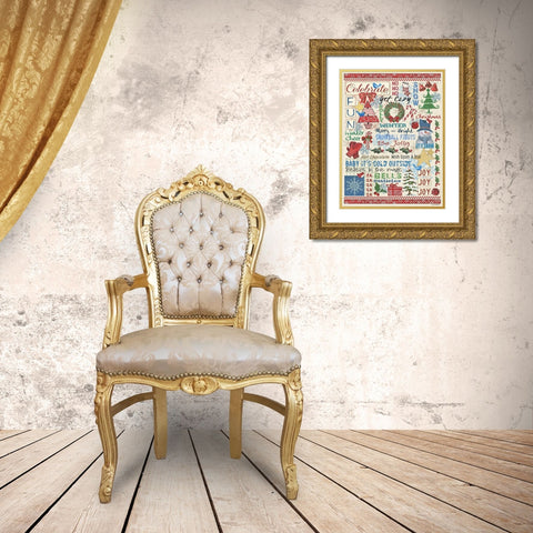 Celebrate Sampler Gold Ornate Wood Framed Art Print with Double Matting by Phillips, Anita
