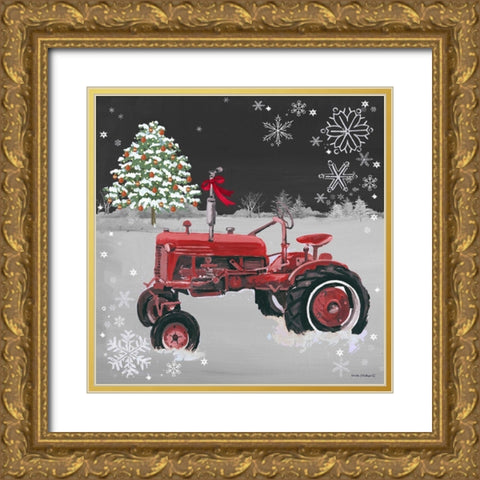 Red Tractor on Black Gold Ornate Wood Framed Art Print with Double Matting by Phillips, Anita
