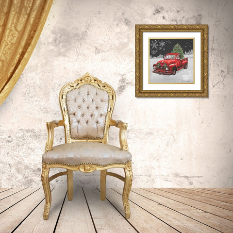 Red Truck on Black Gold Ornate Wood Framed Art Print with Double Matting by Phillips, Anita
