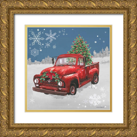 Red Truck on Blue Gold Ornate Wood Framed Art Print with Double Matting by Phillips, Anita