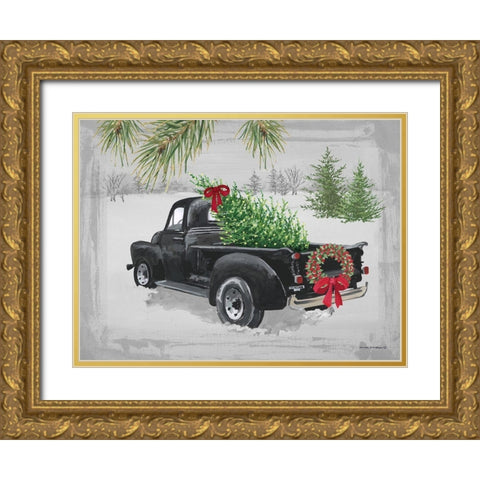Old Black Truck Gold Ornate Wood Framed Art Print with Double Matting by Phillips, Anita