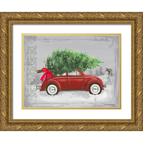Little Red Car Gold Ornate Wood Framed Art Print with Double Matting by Phillips, Anita