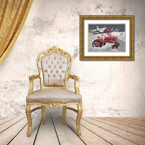 Old Tractor and Barn Gold Ornate Wood Framed Art Print with Double Matting by Phillips, Anita