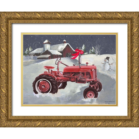 Old Tractor and Barn Gold Ornate Wood Framed Art Print with Double Matting by Phillips, Anita