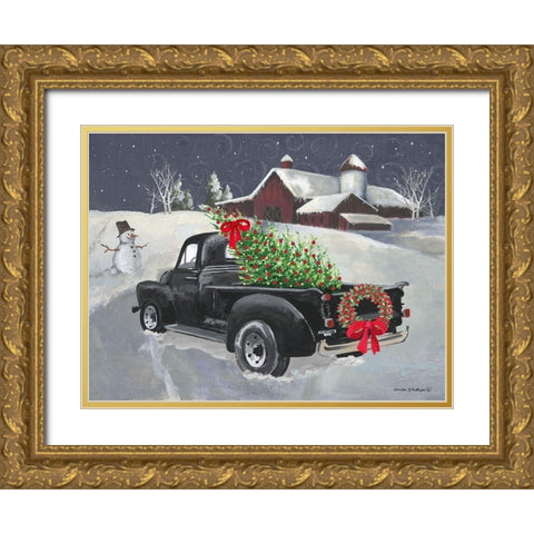 Old Truck and Barn Gold Ornate Wood Framed Art Print with Double Matting by Phillips, Anita