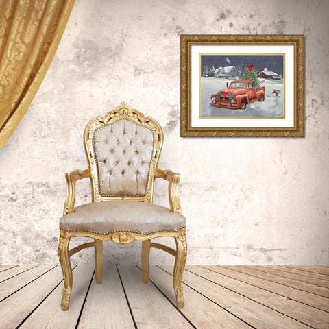 Old Truck and House Gold Ornate Wood Framed Art Print with Double Matting by Phillips, Anita