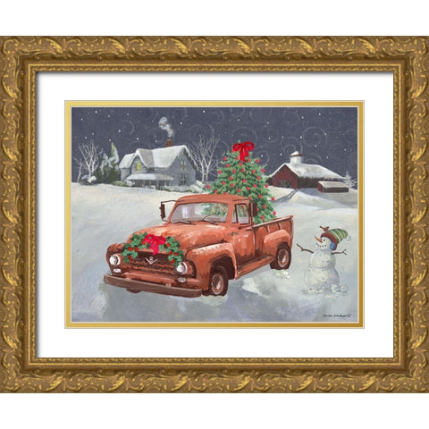 Old Truck and House Gold Ornate Wood Framed Art Print with Double Matting by Phillips, Anita