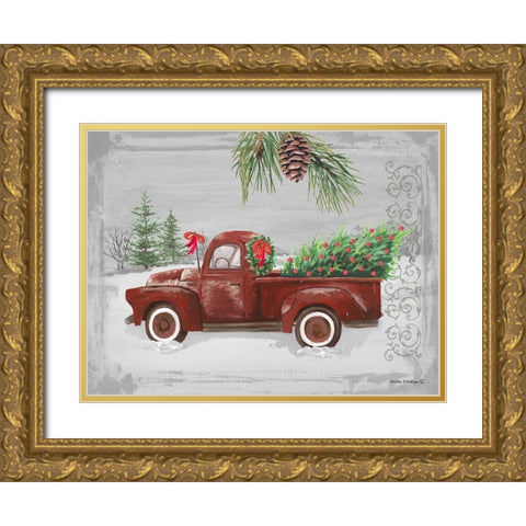 Red Truck Gold Ornate Wood Framed Art Print with Double Matting by Phillips, Anita