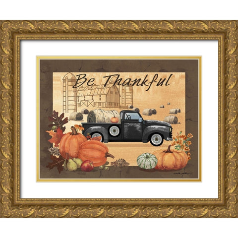 Be Thankful Gold Ornate Wood Framed Art Print with Double Matting by Phillips, Anita