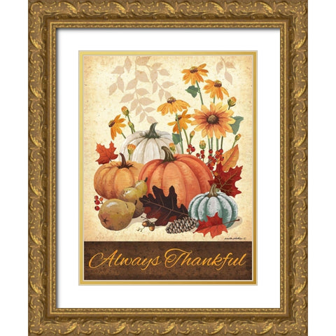 Always Thankful Gold Ornate Wood Framed Art Print with Double Matting by Phillips, Anita