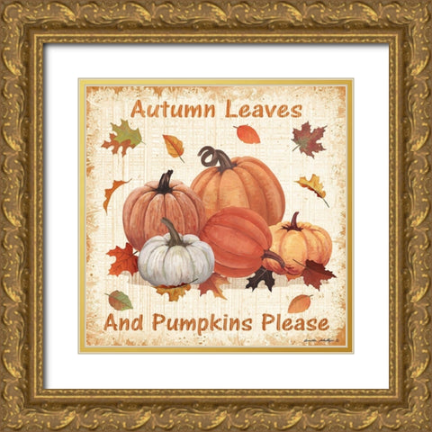 Pumpkins Please Gold Ornate Wood Framed Art Print with Double Matting by Phillips, Anita