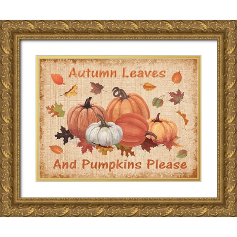 Pumpkins Please Gold Ornate Wood Framed Art Print with Double Matting by Phillips, Anita