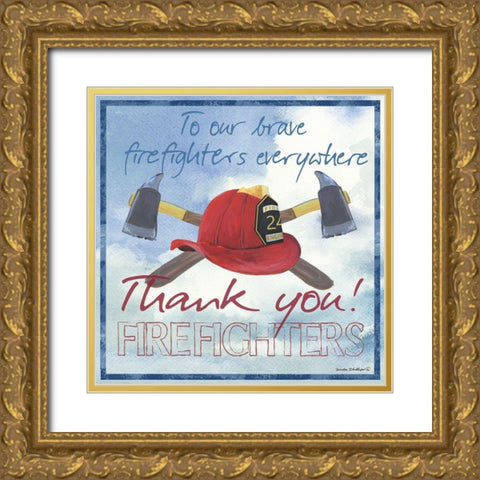 Thank You Firefighters Sq. Gold Ornate Wood Framed Art Print with Double Matting by Phillips, Anita