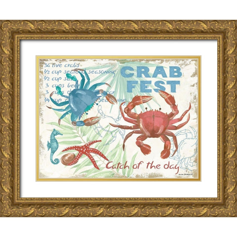 Crab Fest - Beige Gold Ornate Wood Framed Art Print with Double Matting by Phillips, Anita